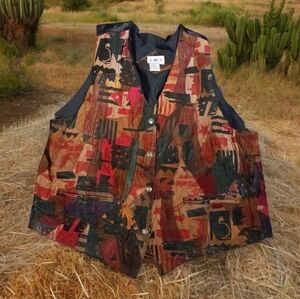 JMP Vintage Leather Western Style Vest Ladies 3XL Tribal Southwestern Geometric